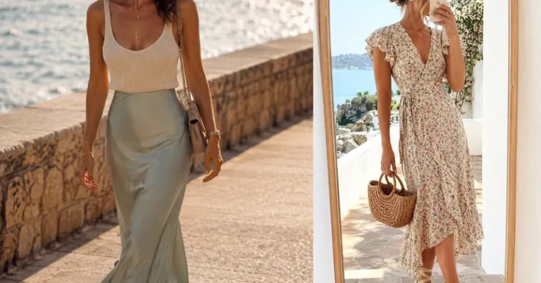 elegant summer outfits, outfit ideas collage for special occasions
