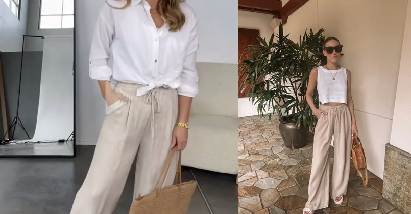 linen pants outfits, photo collage