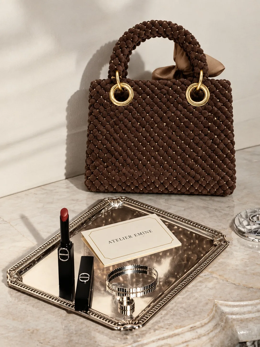 handmade couture handbags - Silva Walnut velvet and wood evening bag